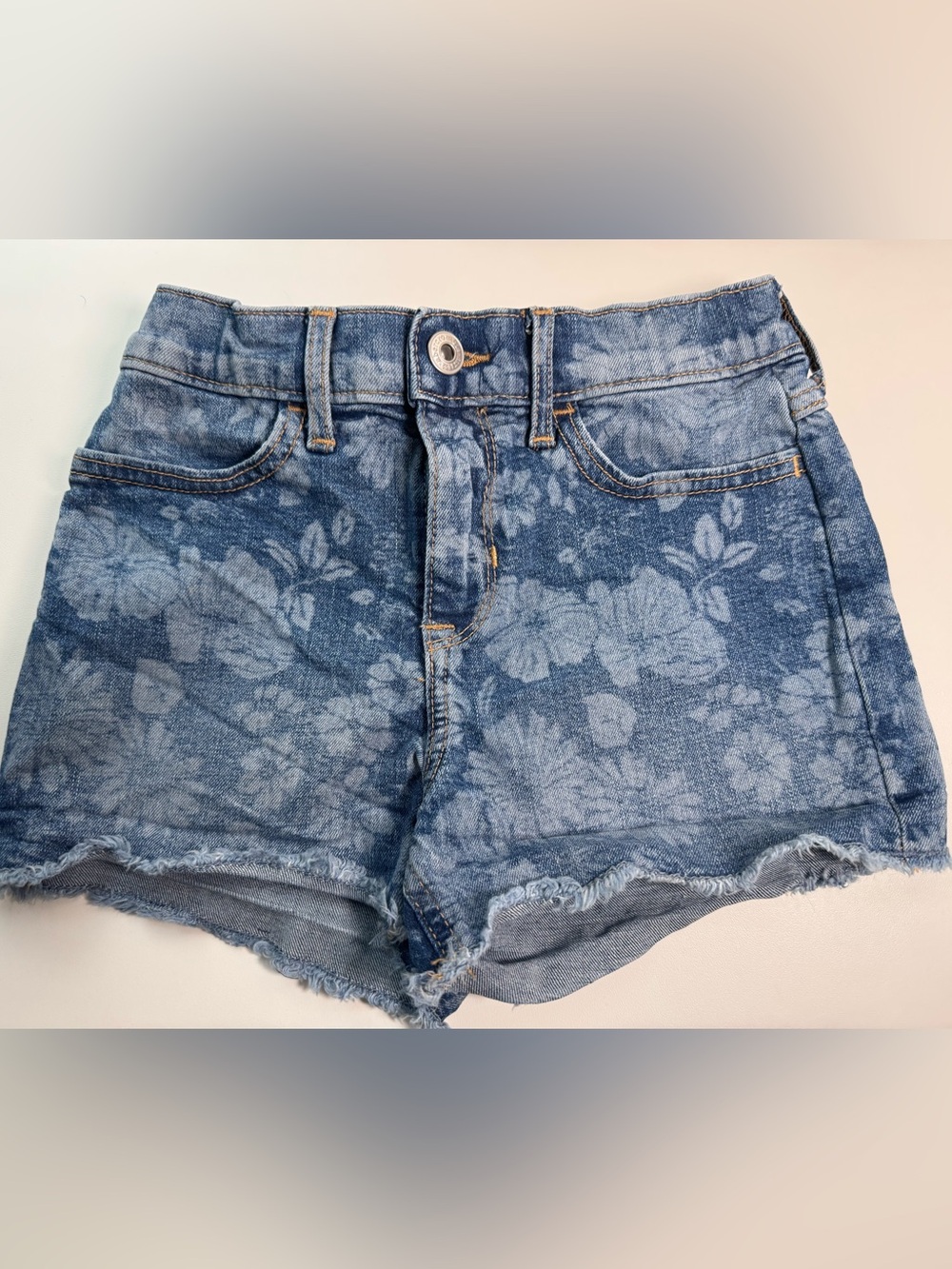 Abercrombie Kids Floral Denim Shorts Girls 11/12 High Rise Frayed Hem Blue
